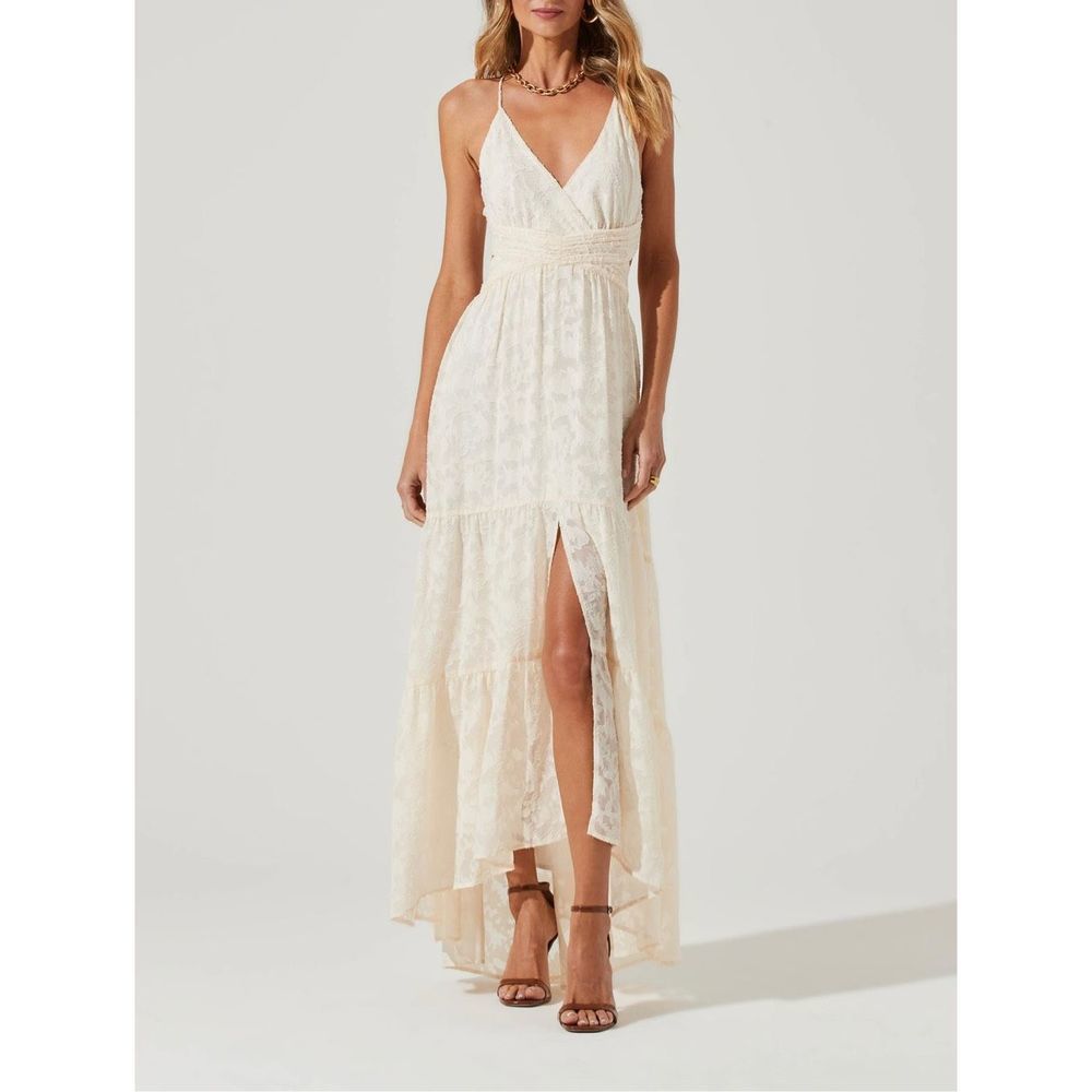 ASTR The Label FROLIC CUTOUT FRONT SLIT MIDI  Cream DRESS sz L
